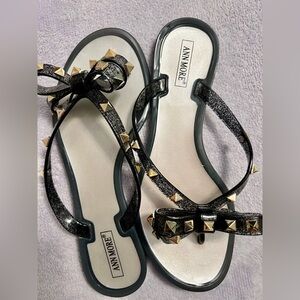 Ann More Black Studded Bow Jelly Sandals